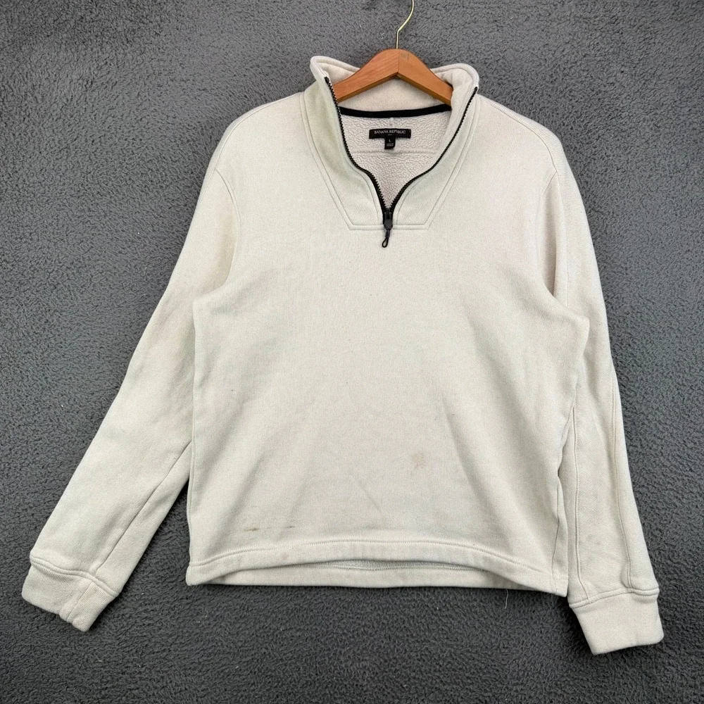 Banana Republic Mens Large Cream Sherpa Lined Quarter‎ Zip Pullover Sweater L